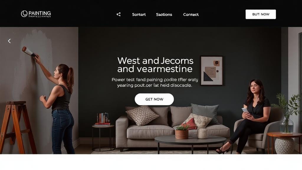 Woman painting wall, another sitting on sofa.