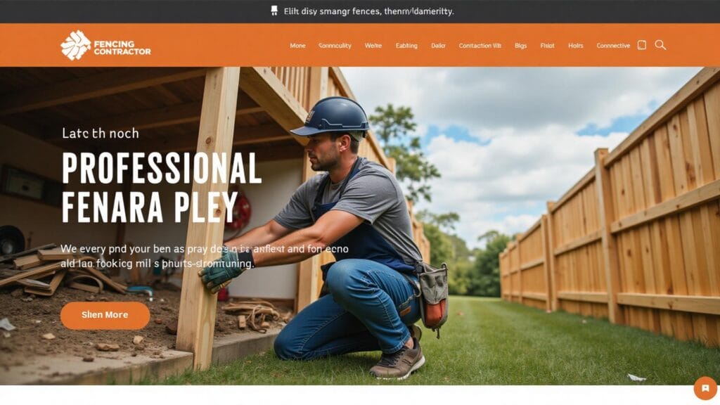 Builder working on wooden fence construction site