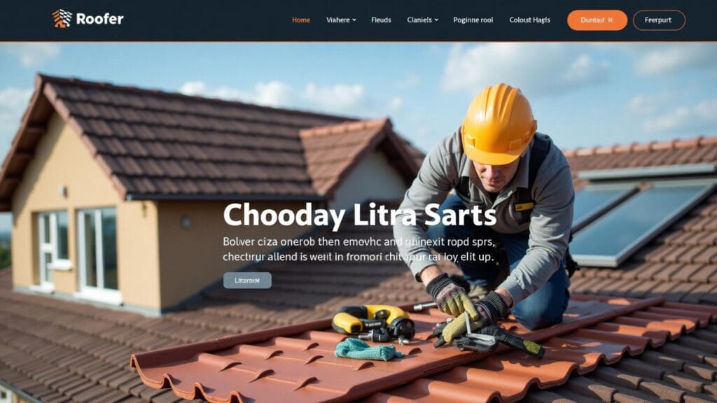 Roofer installing tile roof on house